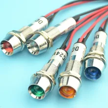 8 шт., 5 В, 12 В, 24 В, 220 В, светодиодный сигнальный светильник 8 мм, сигнальный светильник с проводом 16 см, Пилотная лампа