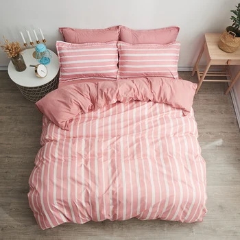 

Pink white stripes Bedding Sets Quilt Cover duvet cover Set Pure color bed sheet pillow cases High-quality bedclothes