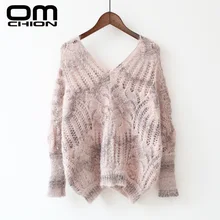OMCHION, женские свитера и пуловеры, осень, v-образный вырез, с вырезом, мохер, свитера, рукав летучая мышь, открытая спина, сексуальный джемпер, LMY174