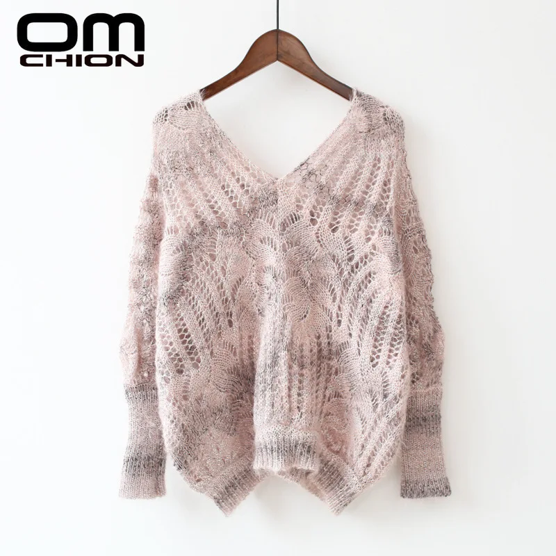 

OMCHION Women Sweaters And Pullovers 2019 Autumn V Neck Hollow Out Mohair Sweaters Batwing Sleeve Backless Sexy Jumper LMY174