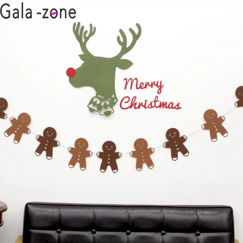 

Gala-zone 1 Set Christmas Banner Flag Gingerbread Men Bunting Banner Hanging Flag Christmas Decorations for Home