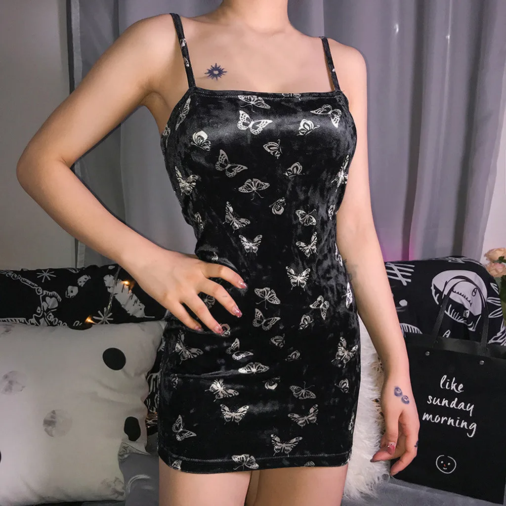

Summer Women's One Shoulder Sexy Sling Waist Slim Skinny Bag Hip Hot Butterfly Print Velvet Dress платье женское 41