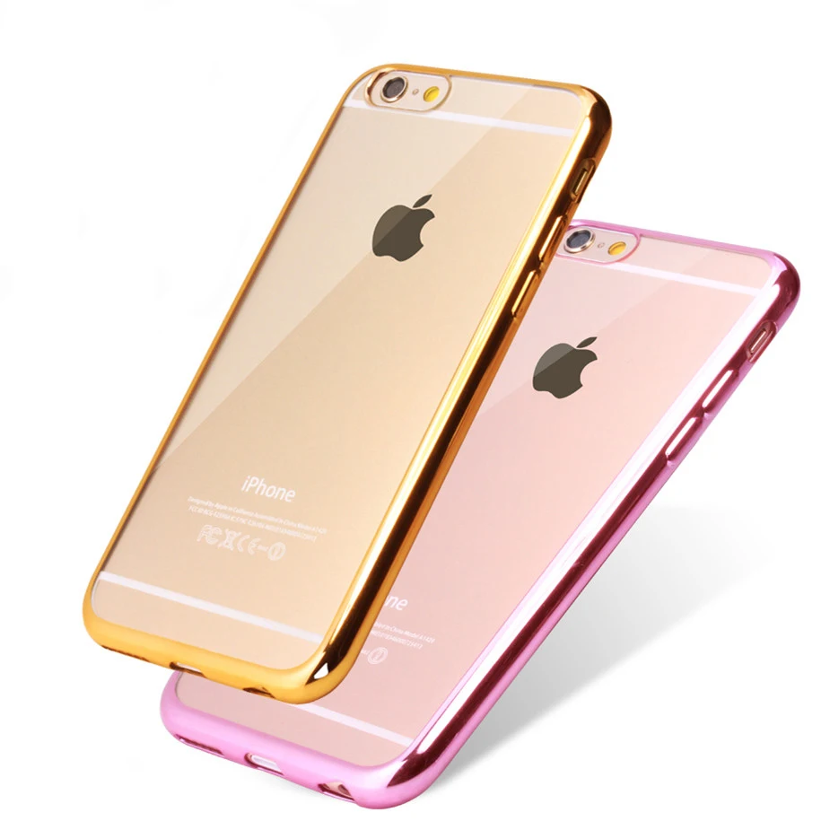 Ultra Thin Rose Gold Plating Crystal Clear Case For Iphone 6 6s Plus 5 5S SE Cover Capa Fundas