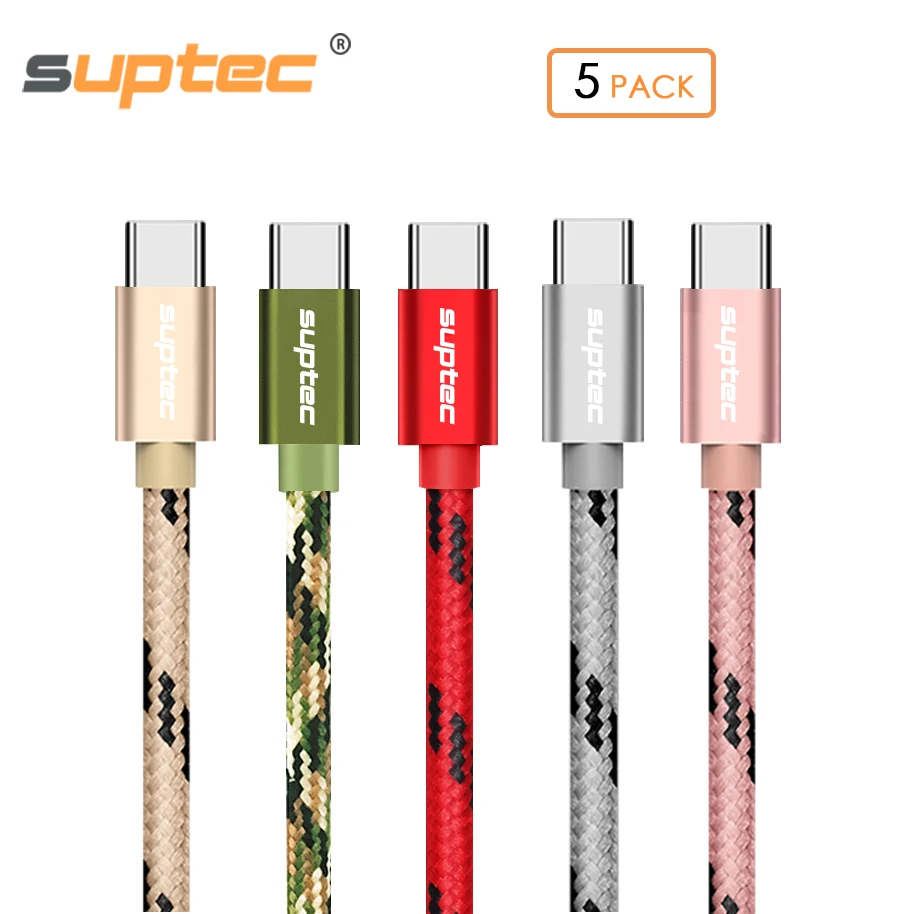 

SUPTEC 5 PACK Nylon USB Type C Cable Type-C Fast Charging Cable for Samsung S8 S9 Xiaomi 4C 5 6 Huawei P10 P20 Oneplus Nexus 6P