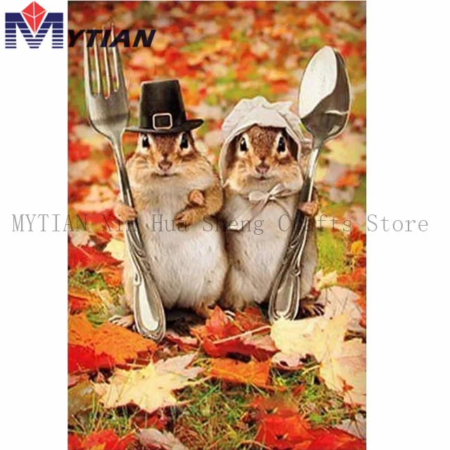 18092071 Thanksgivig Pilgrim Chipmunks DIY 5D Diamond Painting Art Kit Full Square Round Drill Embroidery Animals Mosaic Pictures Decor