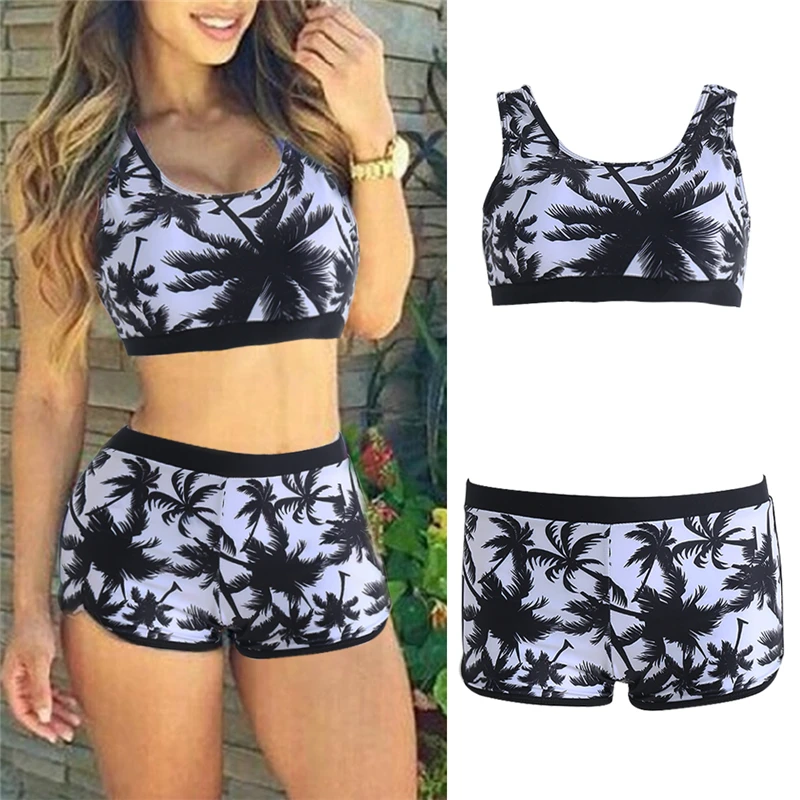 

Beach bikinis Sexy Women Crop Tops High Waist Shorts Floral Swimsuit Set
