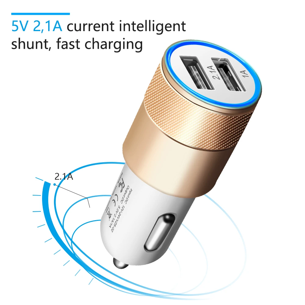 Светодиодное автомобильное зарядное устройство с 2 портами USB type C для samsung Galaxy s8 S9