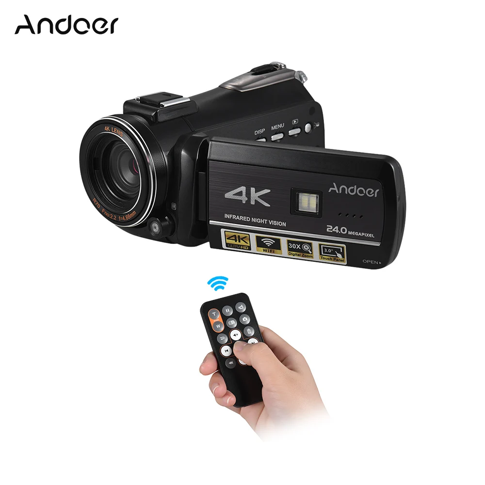 Andoer Профессиональная цифровая видеокамера 4K UHD 24MP Camara Camcorder w/0.39X широкоугольный объектив бленда внешний микрофон