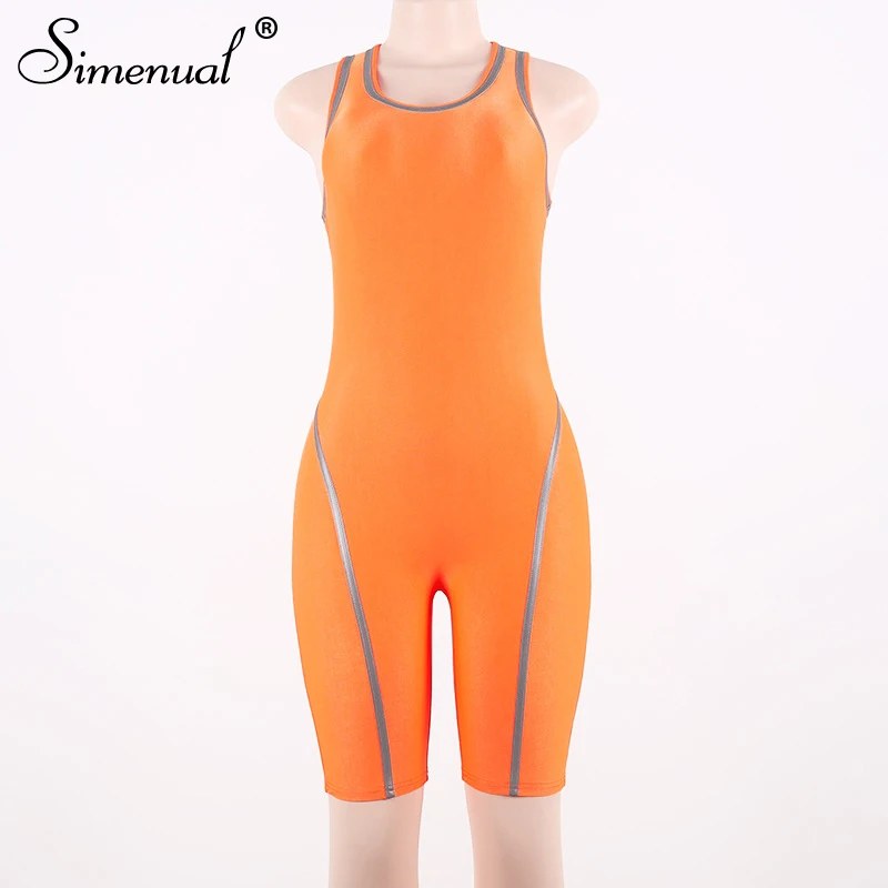 Simenual, светоотражающие полосатые неоновые комбинезоны, женский комбинезон, спортивная одежда для активного отдыха, Байкерский комбинезон для тренировок, без рукавов, на молнии, Комбинезоны - Цвет: orange