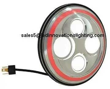 

Free shipping IP67 30W 7inch Auto Parts Market Sliver face RED Halo OSROM LED Low&High Beam Head light with DRL Wholesales