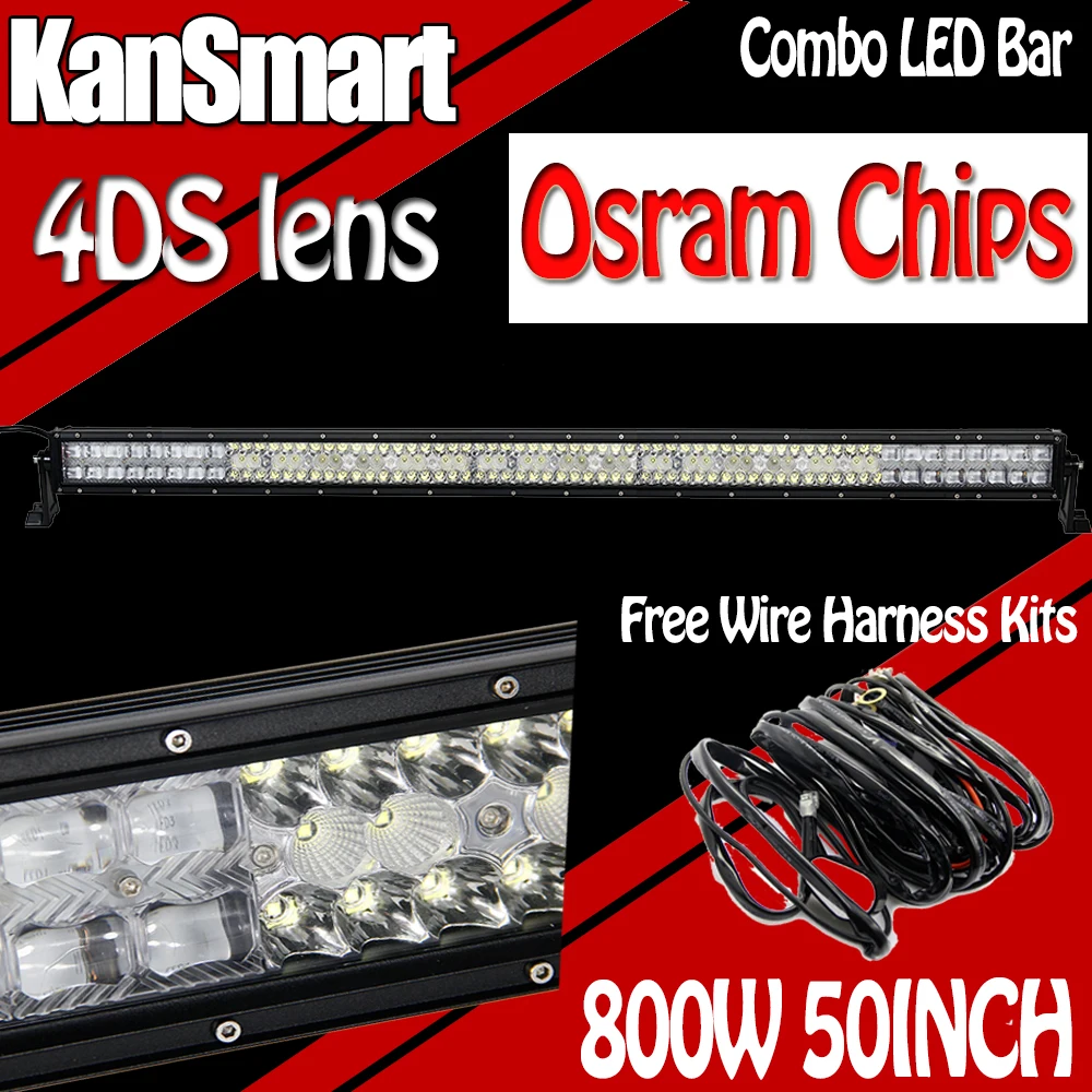 

OsramChips 4DS 50Inch 800W LED Work Light Bar Combo Straight Curved External Lights Boat SUV ATV Truck Off-road Driving Car Lamp