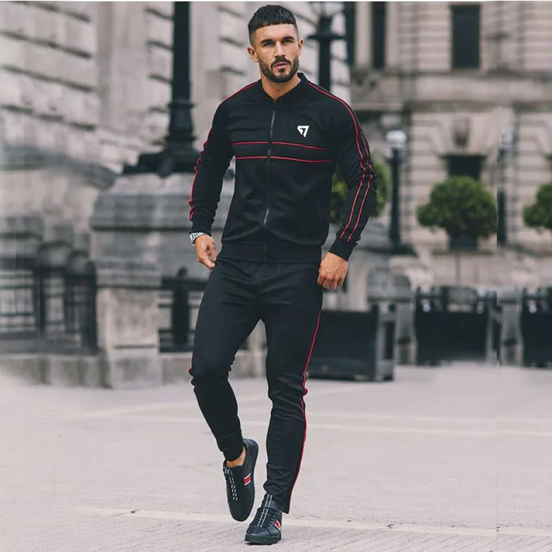 

Men's sports and leisure men's printed suit autumn and winter slimming zipper casual cardigan sports and leisure suit