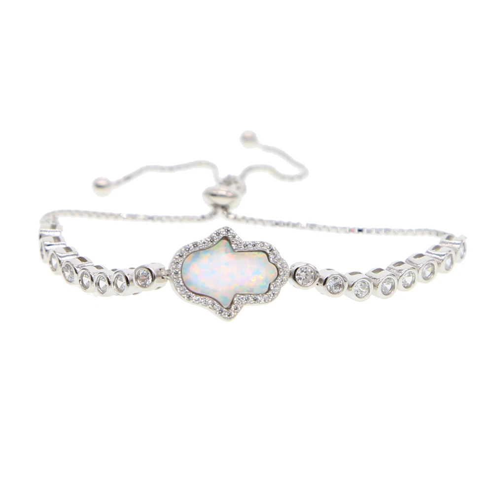 Стерлингового серебра 925 пробы высокое качество свадебный подарок Турецкая Хамса ручной Шарм опал ручной нежный серебряный Теннисный браслет