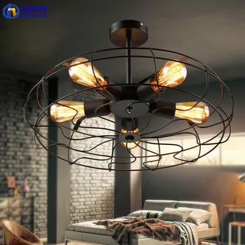 

Fan lamp Industrial Vintage style 220V Semi Flush Mount Ceiling Light Metal Hanging Fixture lighting E27 Bulb ZXD0016