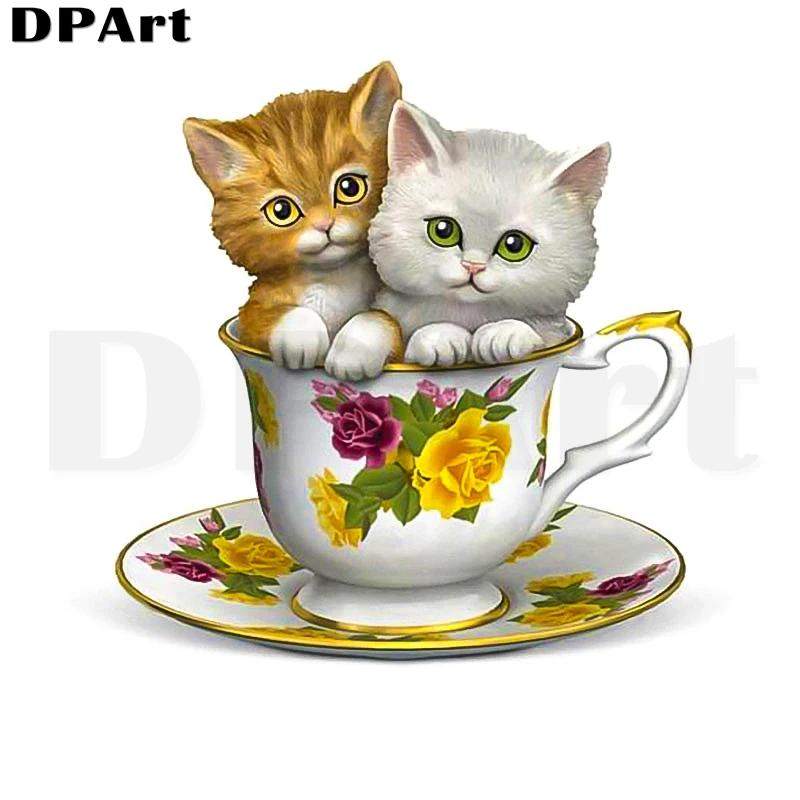 

Diamond Painting Full Square/Round Drill Two Teacup Cats 5D Daimond Painting Embroidery Cross Stitch Kit Mosaic Rhinestone Y215