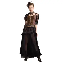 Панк готический стильная женская обувь длинная юбка стимпанк Винтаж черный перспектива цветочным узором Юбки для женщин Бесплатная