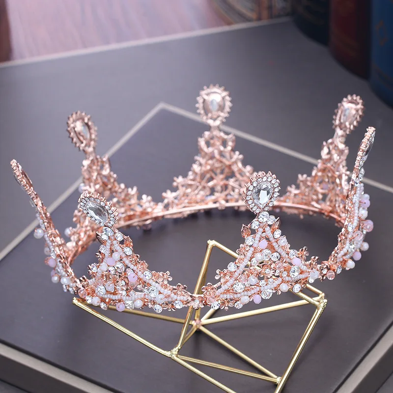 New Bridal Pink Round Crown Tiara Sweetness Princess Wedding