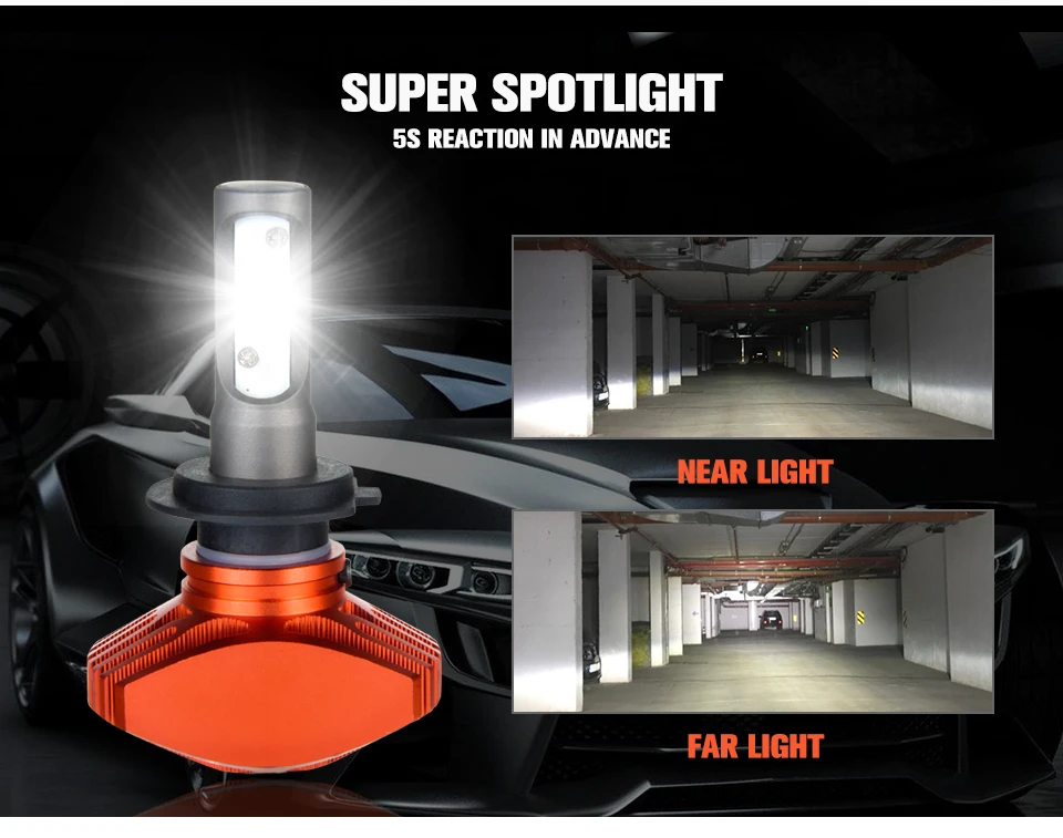 Foxcnsun 1PCS 40W 8000LM 6500K CSP LED H7 Led H4 Car Headlight Bulb Fanless H11 H8 H9 9005 HB3 9006 HB4 Hi Lo Beam H1 H3 12V 24V (6)