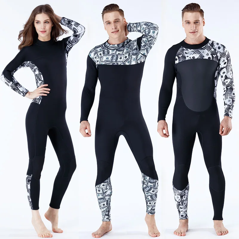 

3mm Neoprene Male Female Printing Siamese Wetsuit Surf Scuba Diving Equipment Size S-XXL