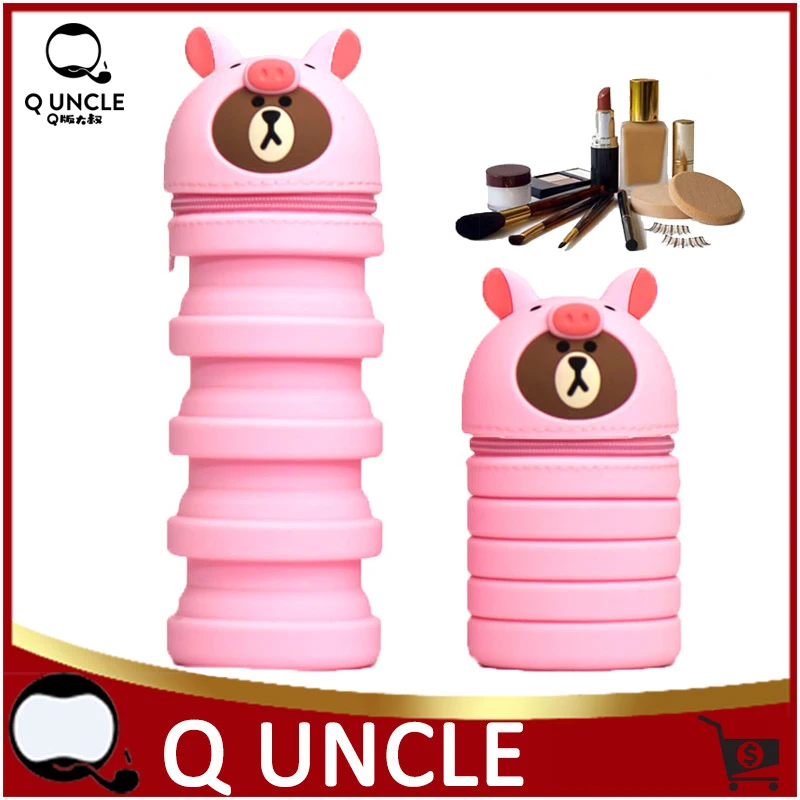

Q UNCLE Kawai Decompresses Makeup Brush Holder Pen Bag Stationery Gift Silicone Beauty Case Decompresses Toy Bags For Women 2018