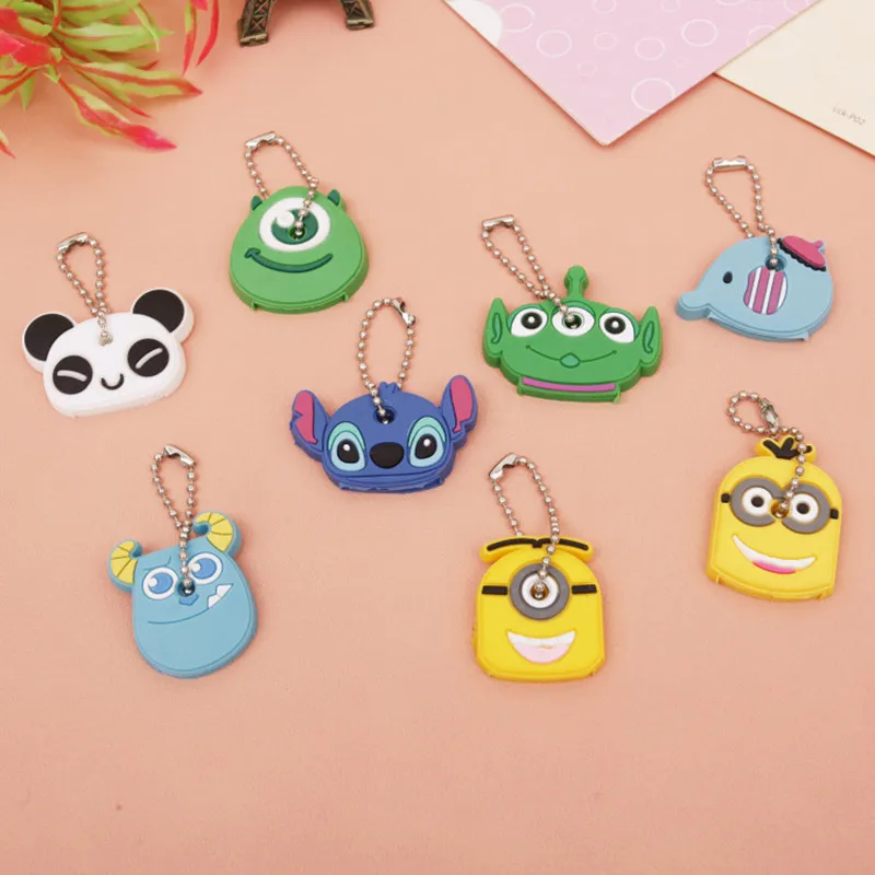

1 pack Stitch Elephant Minions Monster Animal silicone key cover Key chain Cartoon key cap key Ring Cars Keychain for woman