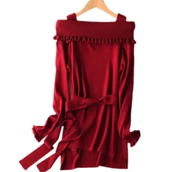

Autumn Winter Women's Slash Neck Sweater Cashmere Blended Knit Sweater Fashion Soft And Comfortable Pullover High Quality Shirt