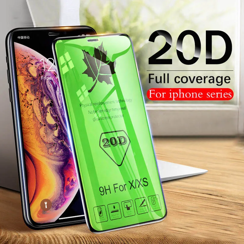 

20D Full Cover Tempered Glass For iPhone 7 8 6 6S Plus Protective Glass Screen Protector For X XR XS Max Glass Film Curved Edge