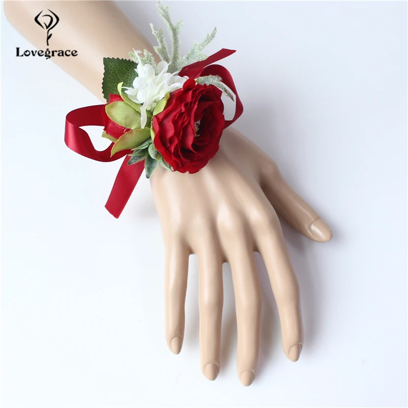 

Lovegrace Wrist Corsage Bracelet Bridesmaid Sisters Hand Flowers Party Bridal Prom Silk Roses Flowers Bouquet Wedding Accessory