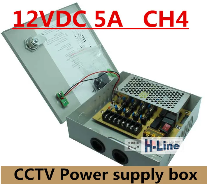 DC12V 5A плавленый 4 канальный CCTV Блок питания переключатель коробка для камеры наблюдения Выход безопасности 60 Вт, 4 порта CE, LVD утвержден