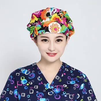 

2019QHS Printing Hospital Clinic Bouffant Surgical Cap Unisex Medical Caps for Doctors Nurse 100% Cotton Adjustable 9282