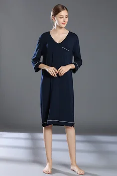 

Plus Size Ladies Loose Nightgowns Sexy V-Neck Summer Modal Solid Spring Night Dress For Women Casual Nighty With Pocket