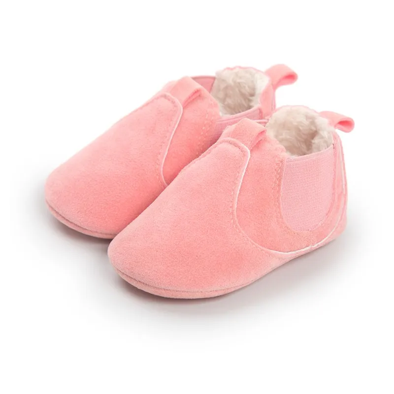 

Winter Warm With Fur Baby Moccasins Shoes Baby elastic Band Girls Boys Fashion Boots Soft Rubber Sole