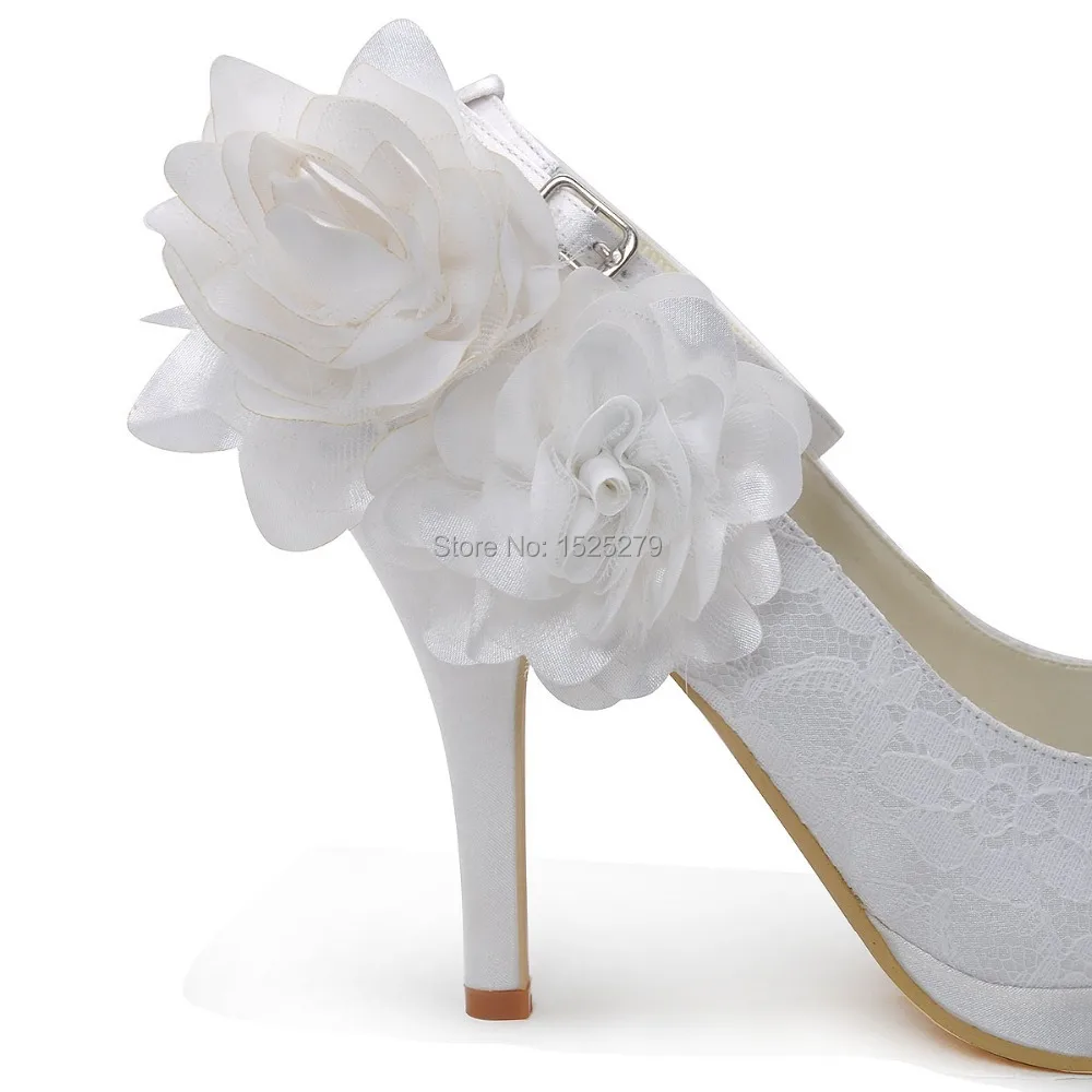 Платье белого цвета и цвета слоновой кости EP2132-PF Для женщин для невесты, подружки невесты Свадебный туфли-лодочки Вечеринка туфли на платформе туфли на высоком каблуке с пряжкой и цветком свадебные туфли с кружевом
