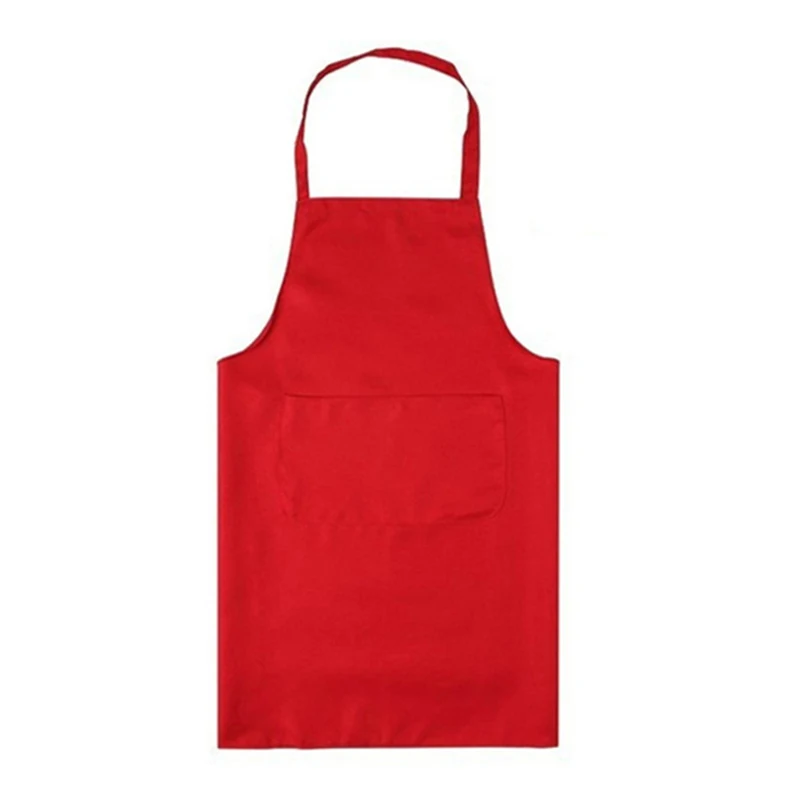 Чистый цвет, кухонный фартук, высокое качество, простой фартук+ Карманный цветной, для готовки, для женщин, мужчин, шеф-повара, официанта, фартуки для выпечки, Прямая поставка - Цвет: Красный