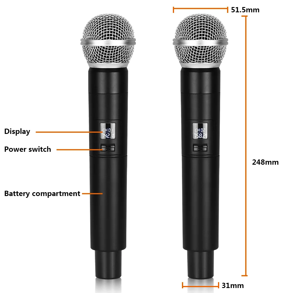 Hot Sale! UHF Wireless Microphone System Dynamic 2 Channel 2 Handheld Karaoke Cardioid Microphone Professional Hot Sale! UHF Wireless Microphone System Dynamic 2 Channel 2 Handheld Karaoke Cardioid Microphone Professional