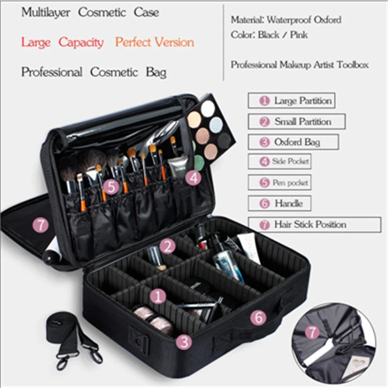 New 2017 High Quality Professional Empty Makeup Organizer Bolso Mujer Cosmetic Case Travel Large Capacity Storage Bag Suitcases