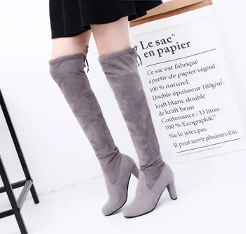 

EISWELT Spring and Autumn Winter Large Size Ladies Fashion Boots Over The Knee High Heel Rough Boots Women Casual Female Boots