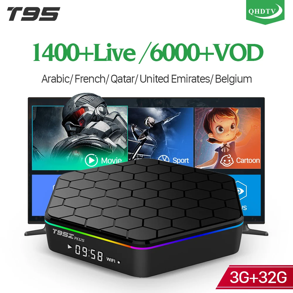 

IPTV French Arabic Subscription Box Android 7.1 T95Z Plus Set top box with QHDTV Code 1 Year IPTV France Arabic Belgium IP TV