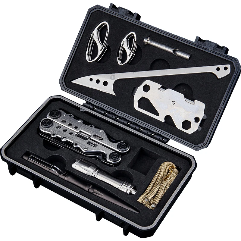 

Multi Functioal Tool Kits Set with Multi Plier Keychain Whistle Tactical Pen EDC Paracord Torch Fishing Harpoon Waterproof Case
