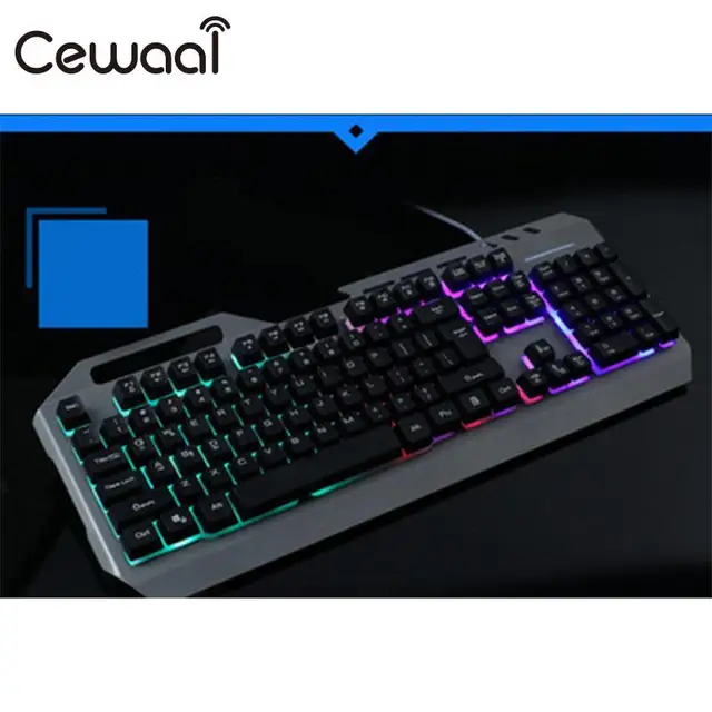 Best Offers Cewaal 2017 New Rainbow Back Light Floating Ladder Button Design 104 Keys Keyboard With Phone Bracket for Desktop Laptop PC