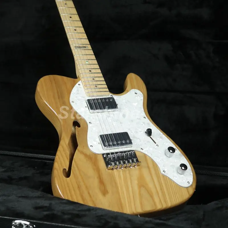 

Classical TL Electric Guitar X10-8 Semi Hollow Body ASH Body Pearl White Pickguard Maple Neck Nature COlor