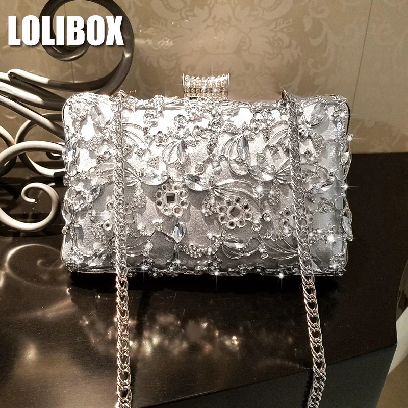 

LOLIBOX New Women Clutches Metallic Set Diamond Flower Luxury Clutch Bag Women Evening Party Dress Bag Purses And Handbags