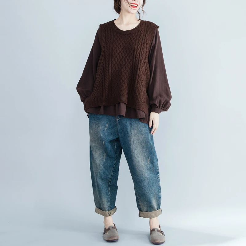 Винтаж Ретро Богемный Хиппи Boho Свободные мешковатые Blusas Femininas Elegante кофе черный хлопок Весенняя блузка для женщин топы корректирующие комплект из 2