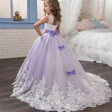 Elegant Purple Ball Gown for Flower Girls Princess Girls Long Prom Dresses Kids Christmas Party Children new red champagne flower girl dresses long sleeves lace satin mother daughter dresses for children christmas party prom gown