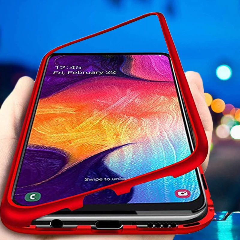 

Original Flip Magnetic Adsorption Phone Case For Samsung Galaxy A50 A30 M20 Glass Hard Back Cover For Samsung S10 Plus S10e Glas