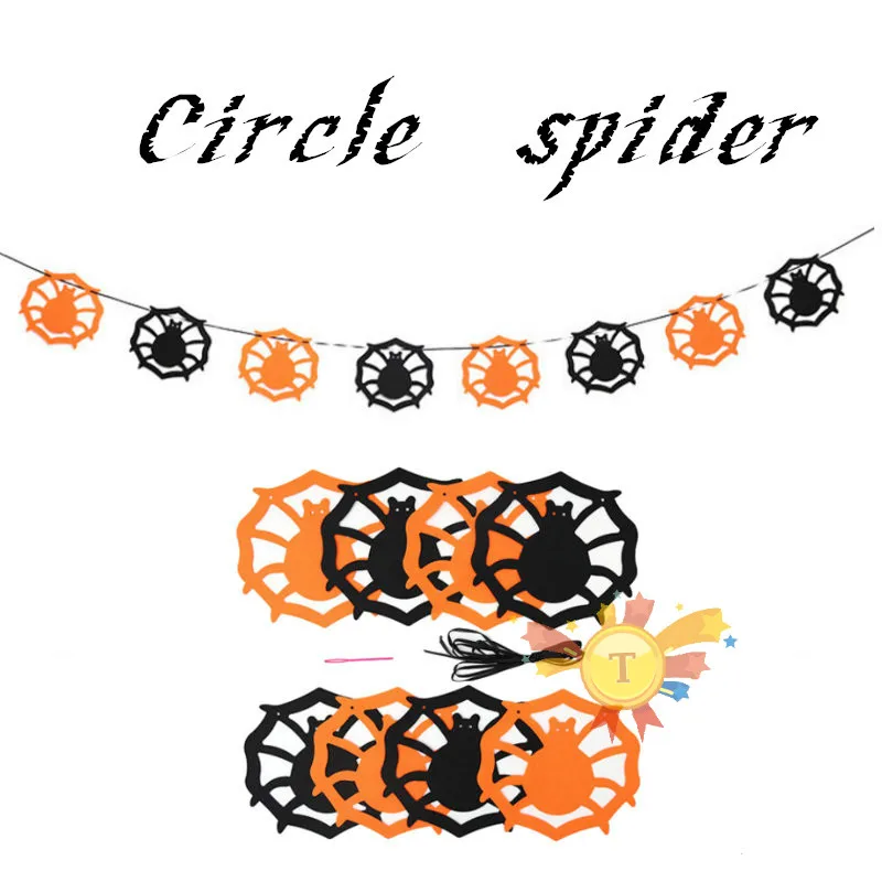 Бумажная цепочка, гирлянда, вечерние баннеры, украшения для мероприятий, тыква, летучая мышь, привидение, паук, Череп, баннеры, Декор, гирлянда - Цвет: Circle spider