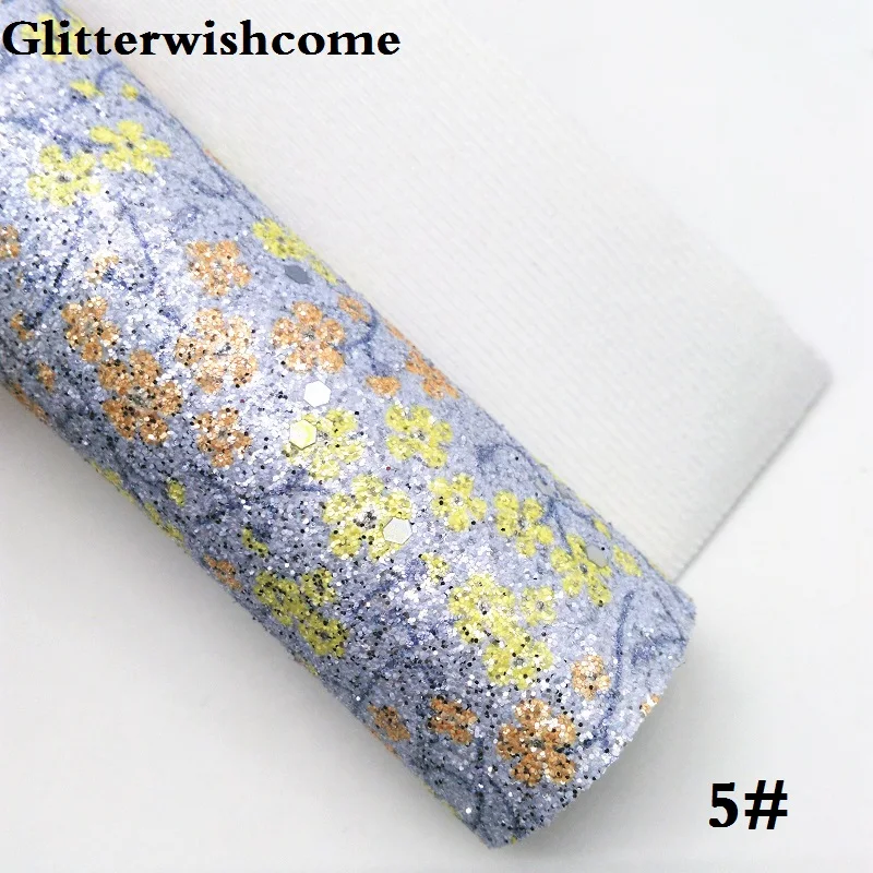 Glitterwishcome 21X29 см A4 размер винил для бантов цветок блеск с принтом кожаная ткань винил для бантов, GM160A - Цвет: 5