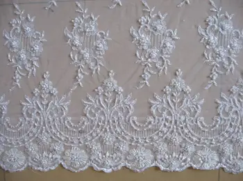 

Sequin Lace Embroidered Fabric Rhinestones Voile Lace Fabric With Pearl Beaded Fabric