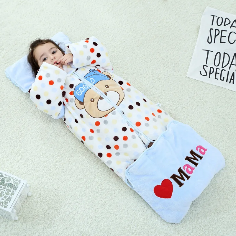 

Children Autumn and Winter Cotton Baby Sleeping Bag Thickening Long Warm Sleeping Sacks Anti-kick Detachable Sleeve Sleeping Bag
