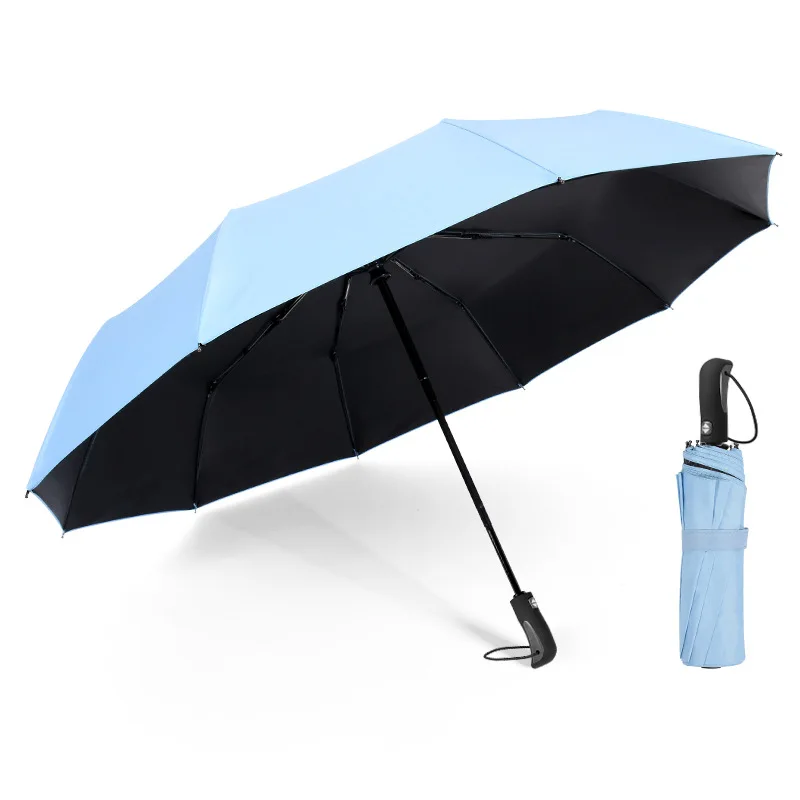 Черное покрытие, Зонт от дождя, солнца, автоматический, анти-УФ, 3 складной, ветростойкий, авто, роскошный, большой, ветрозащитный, для женщин, мужчин, 10 ребер, зонтик